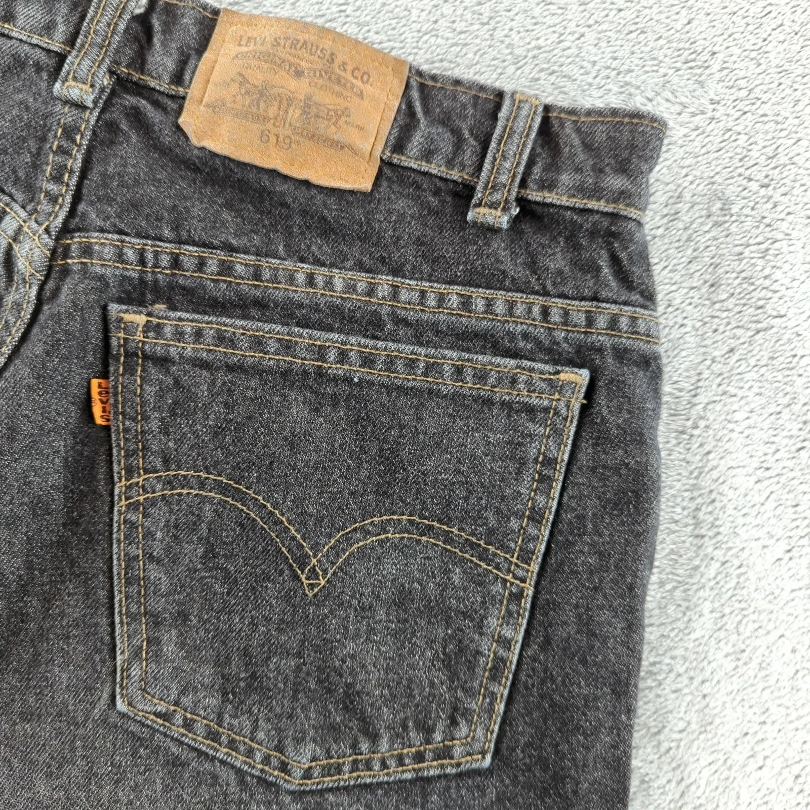 Vintage Levis 619 Jeans Mens 32x30 Black Straight Leg Orange Tab Made Canada 90s