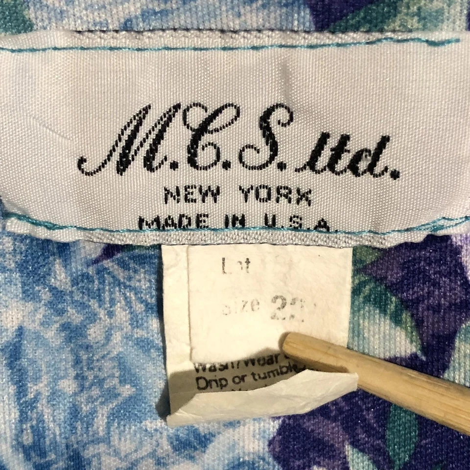 Vestido feminino vintage anos 80 MCS Ltd 22W azul roxo floral acabamento em renda botão gravata frontal - Imagem 3 de 4