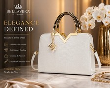 Luxury White Croc Handbag Elegant Women’s Designer Style Tote Bag Gold Handle UK