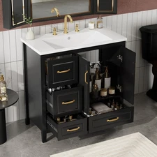 Bathroom Vanity with Sink, Cabinet w Soft-closing Doors, 4 Soft-Closing Drawers