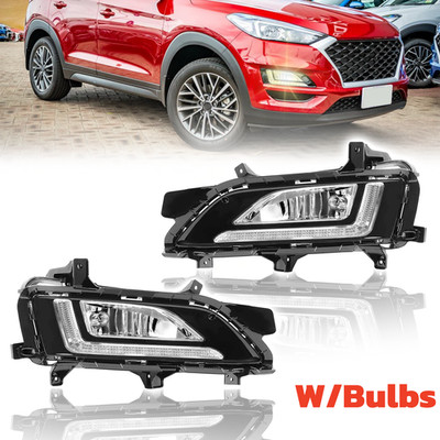 Front Bumper Pair Fog Lights Lamps Set For 2019 2020 2021 Hyundai Tucson LED DRL