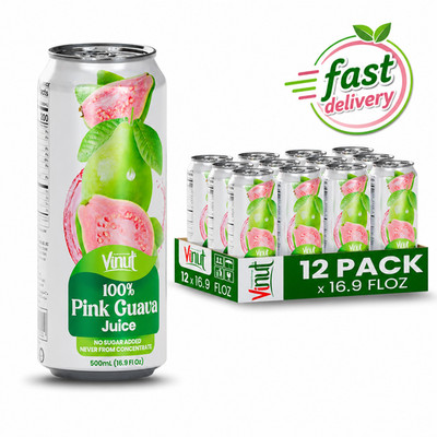 VINUT 100% Pink Guava Juice, No Sugar, 16.9 oz Can,( Pack of 12)