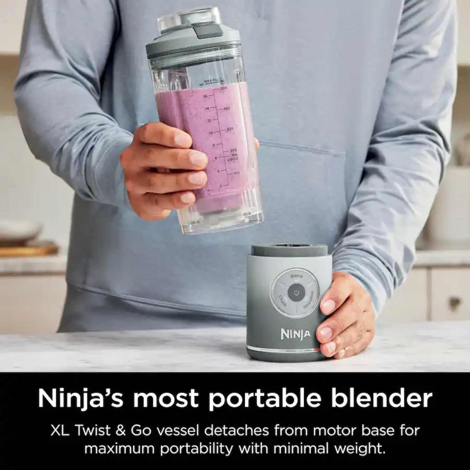Ninja - Blast Max Portable Blender with 22oz Twist & Go Vessel - Platinum Silver