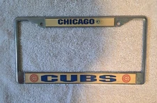 Vintage CHICAGO CUBS Metal License Plate Frame Holder 2001 Rico Tag Express 