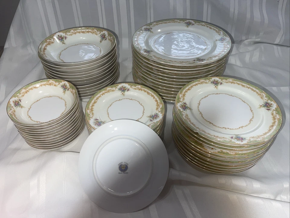 Juego de cena vintage de China Congo 'Bellogdia', servicio para 12, adorno dorado, floral Foto 2 de 4