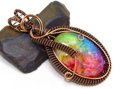 Natural Solar Quartz Copper Wire Wrapped Pendant Handmade Unique Gemstone Jewelr