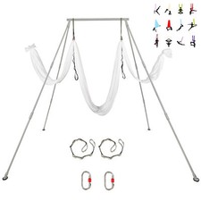 Aerial Stand Portable Aerial Rig Frame Yoga Swing Bar w/20Ft White Aerial Silk