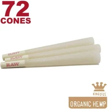 RAW 72 Organic King Size Hemp Cones - Natural Unbleached Rolling Papers