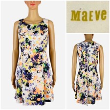 Anthropologie Maeve Womens 2 Petite Floral Dress Neon Multicolor Fit Flare EUC