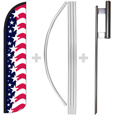 Star Spangled USA American 15' Tall Windless Swooper Feather Flag & Pole Kit