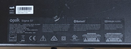 Polk Signa S1 Sound Bar ONLY, Tested Great Sound, 1 Grill Cloth Blemish, sn931 - Picture 3 of 5