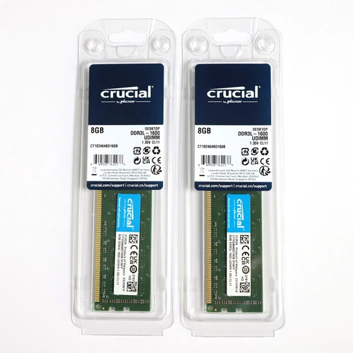 Crucial 16GB (2x 8GB) Kit DDR3L 1600MHz PC3-12800 UDIMM Desktop 240-Pin CL11 RAM