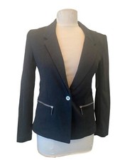 MICHAEL KORS Womens Sz 4 Gray Notch Lapels Closure Blazer Jacket Zipper Pockets