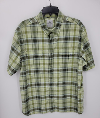 Ascend Shirt Mens XL Green Plaid Performance Short Sleeve Snap Up Outdoor