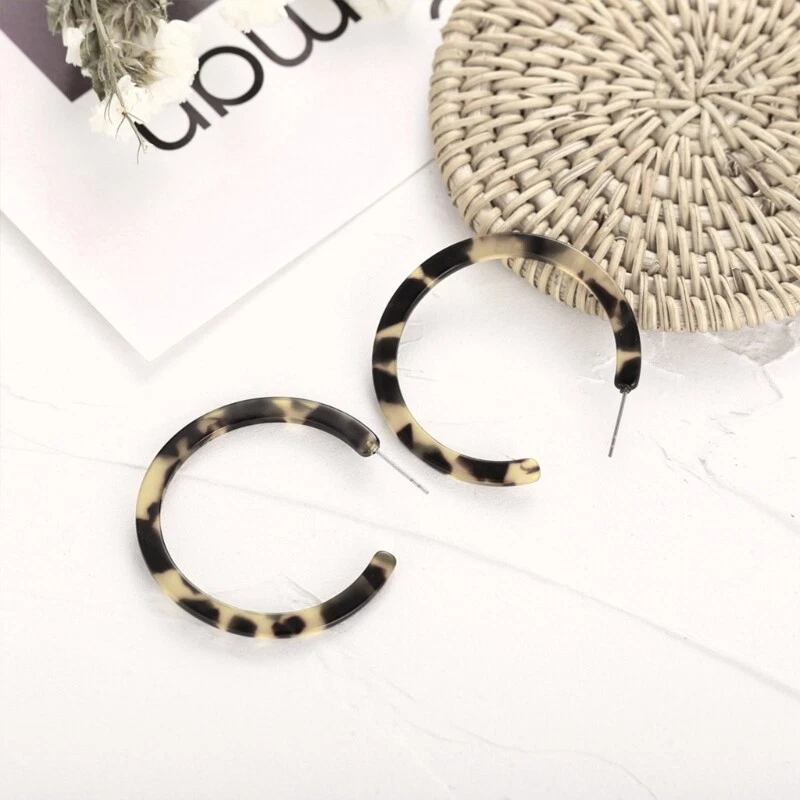 Acrylic Marbled Earring Leopard Round Hoop Earrings Women Tortoise Shell Jewelry - Image 4 of 4