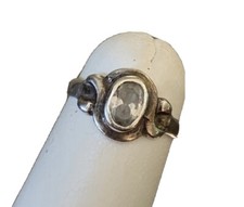 925 Sterling Silver Oval Cubic Zirconia Crystal Ring Pretty Size Tiny 1 3/4