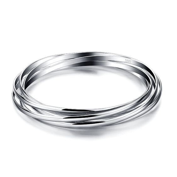 Brazalete Combinado Liso De 5 En Plata Esterlina 925 De 16 Gramos Para Mujeres