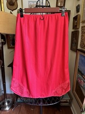 Vintage Movie Star Half Slip Satin Skirt Red Lace Med 1980s Pleated Made In USA