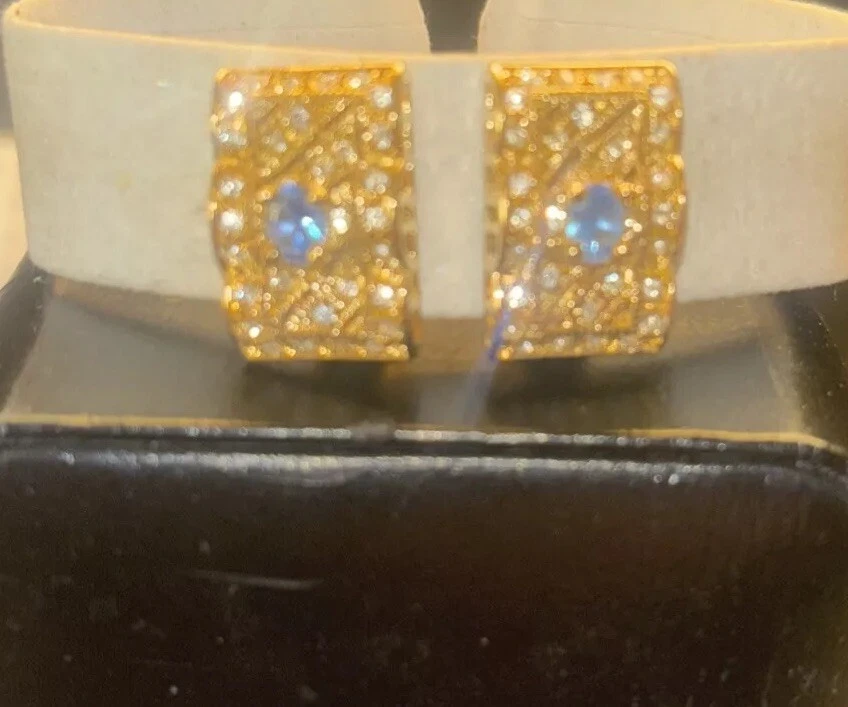 💎Женские золотистые бледно-голубые серьги-клипсы со стразами - Изображение 4 из 4