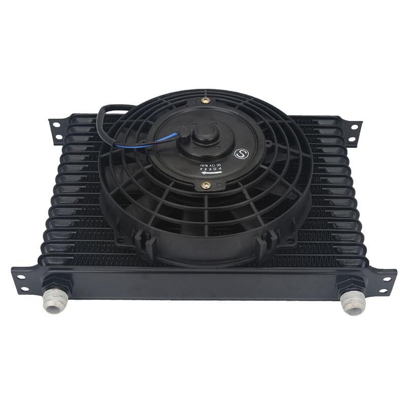 Universal 15.5" Aluminum Radiator & Transmission Oil Cooler Kit With 7" Fan - 6 Rows, 3/8" Fittings