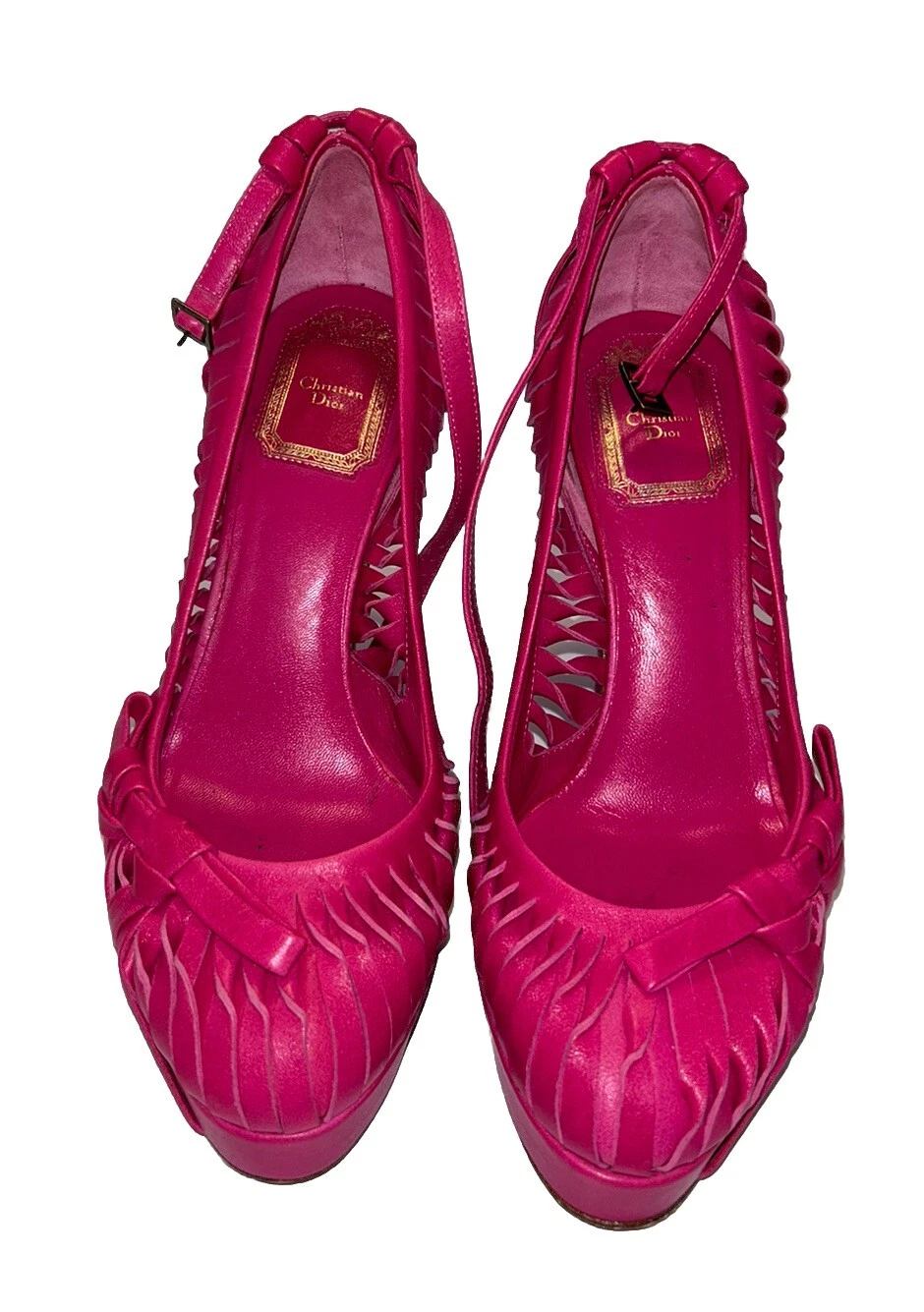 Pompe plate forme anniversaire sangle de cheville en cuir rose Christian Dior taille 36/6B