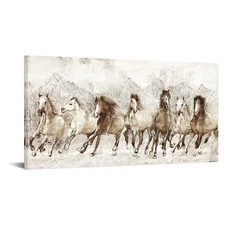 KREATIVE ARTS Vintage Horse Canvas Wall Art 20x40 - Brown Running Horses Pict...