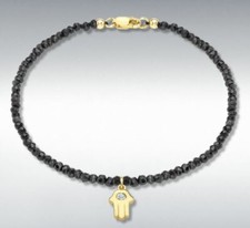 9ct Oro Amarillo Diamante Encanto Hamsa en Un Negro Spinel Pulsera