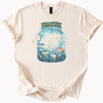 Mushroom Jar T Shirt Fairycore Firefly Glow Forest Graphic Botanical Tee