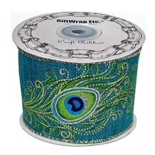 Peacock Fabric Wired Ribbon - 2 1/2" x 10 Yards, Mardi Gras, Fall, Christmas