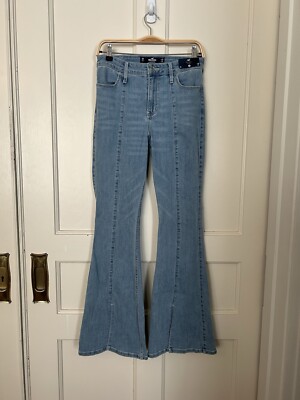 Hollister High Rise Flare Jeans Split Hem Womens Size 28 Blue Light Wash  NWT