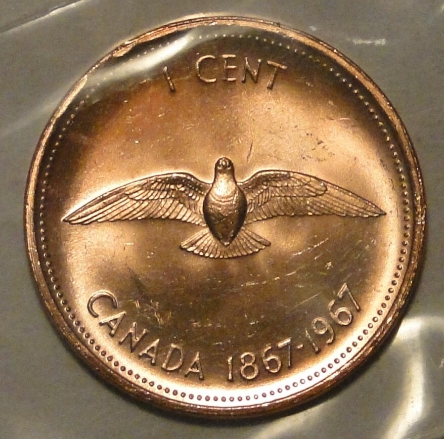 BU UNC Canada 1867-1967 centennial 1c 1 cent penny dove coin