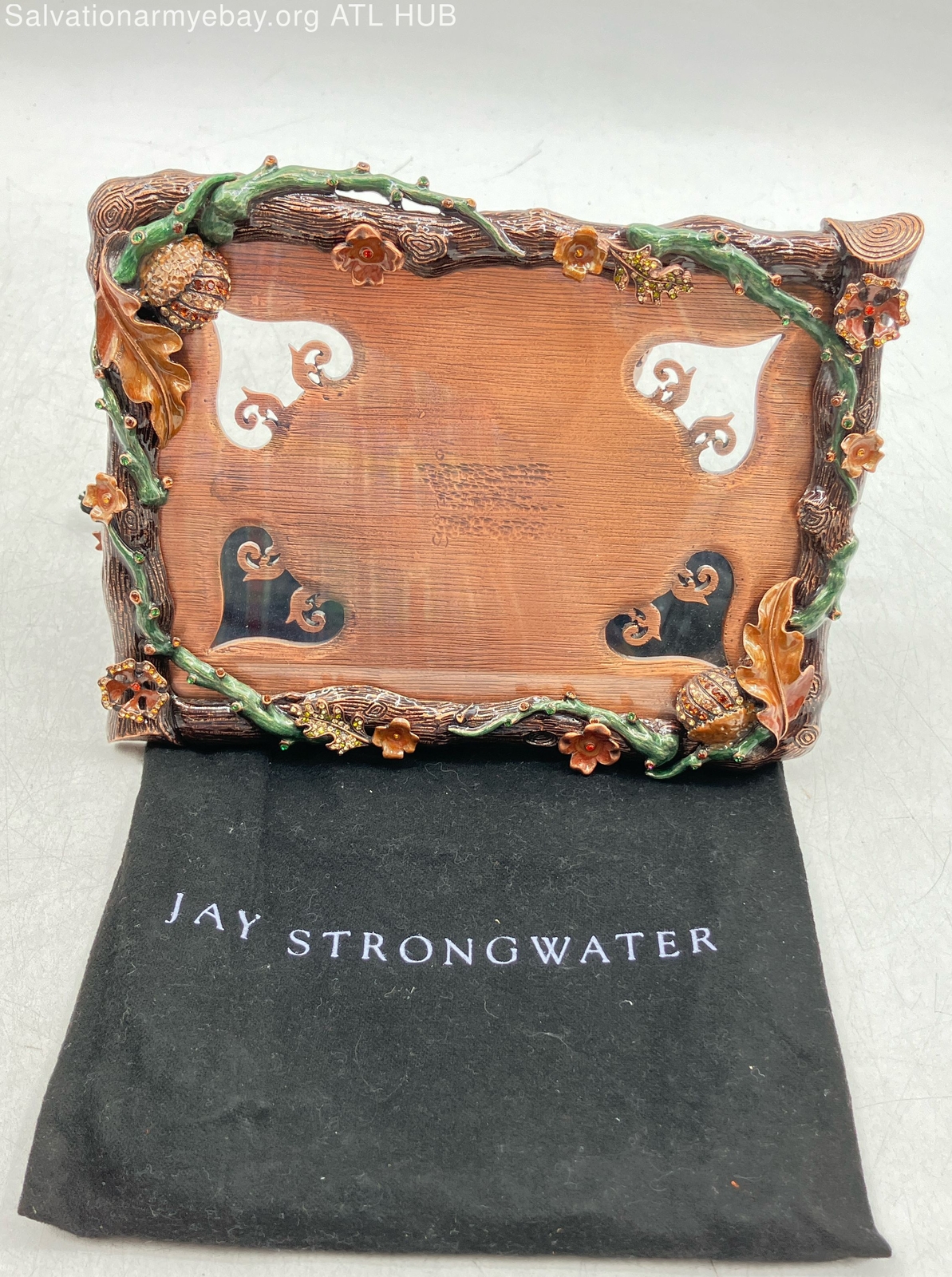 Jay Strongwater Acorn Green Copper Swarovski Crystals 5x7" Picture