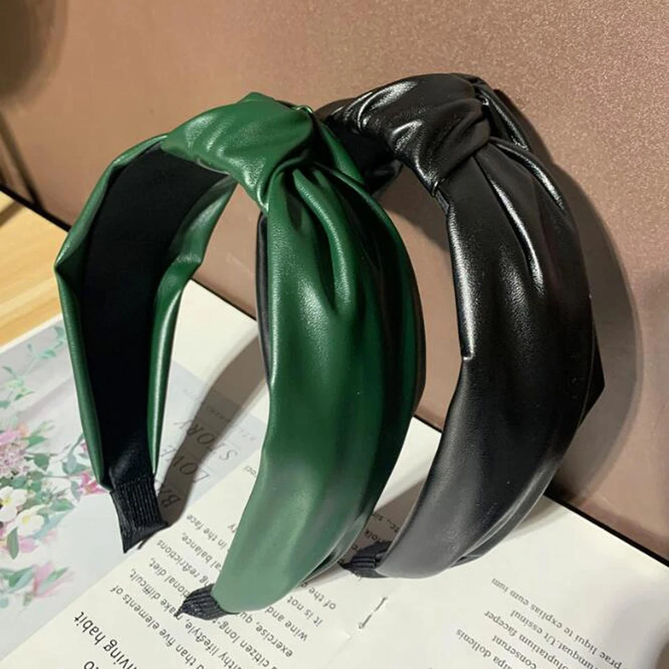 Diadema de cuero de lujo - Diadema ancha nudo vintage accesorios para el cabello de mujer 1 pieza Foto 2 de 4
