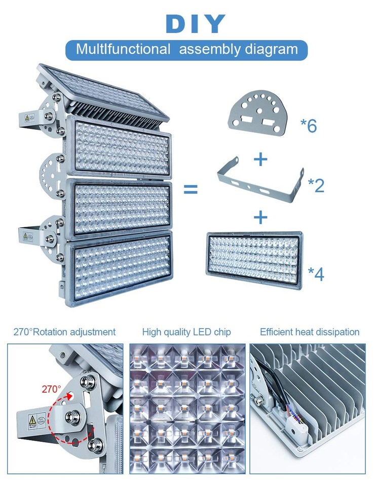 600W LED Stadium Flood Light – 60000LM, 6500K, IP67 Waterproof, 120° Beam, Adjustable Bracket, 2-Pack (or Split To 300Wx2)