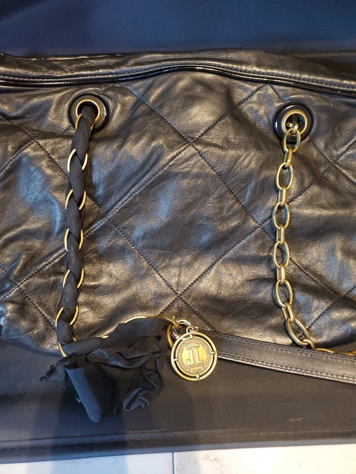 Bolso de mano LANVIN Sugar negro suave piel de cordero acolchado solapa cadena Foto 3 de 4