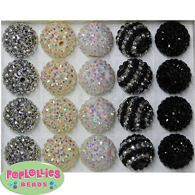 20mm Navy Blue and Silver Stripe Rhinestone Bubblegum Beads 20 pc Chunky Gumball