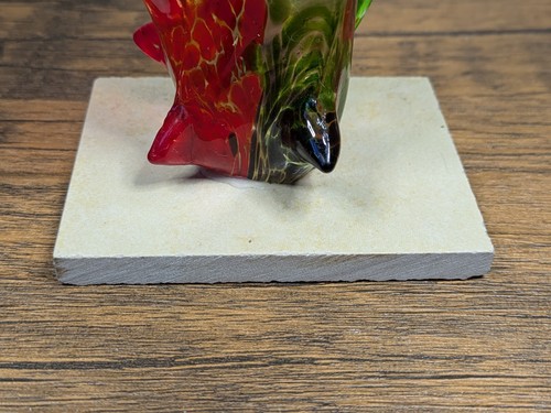 8¾" Glass Art Deco Sculpture w/ Base, Hand Crafted Abstract, Green Red Purple - Picture 14 of 19