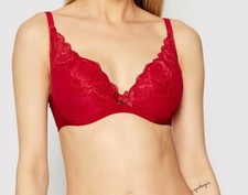 Chantelle Orangerie Bra Red Lace Size 34B Underwired Padded Plunge T-shirt 67620