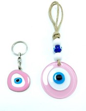 Pink Evil Eye Glass Bead Wall Hanging Key Chain, Turkish Big Amulet, Nazar