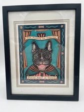 San Bulldog De Frenchie Patron Saint Of Smiles Framed Art Print Retro Pets 2001