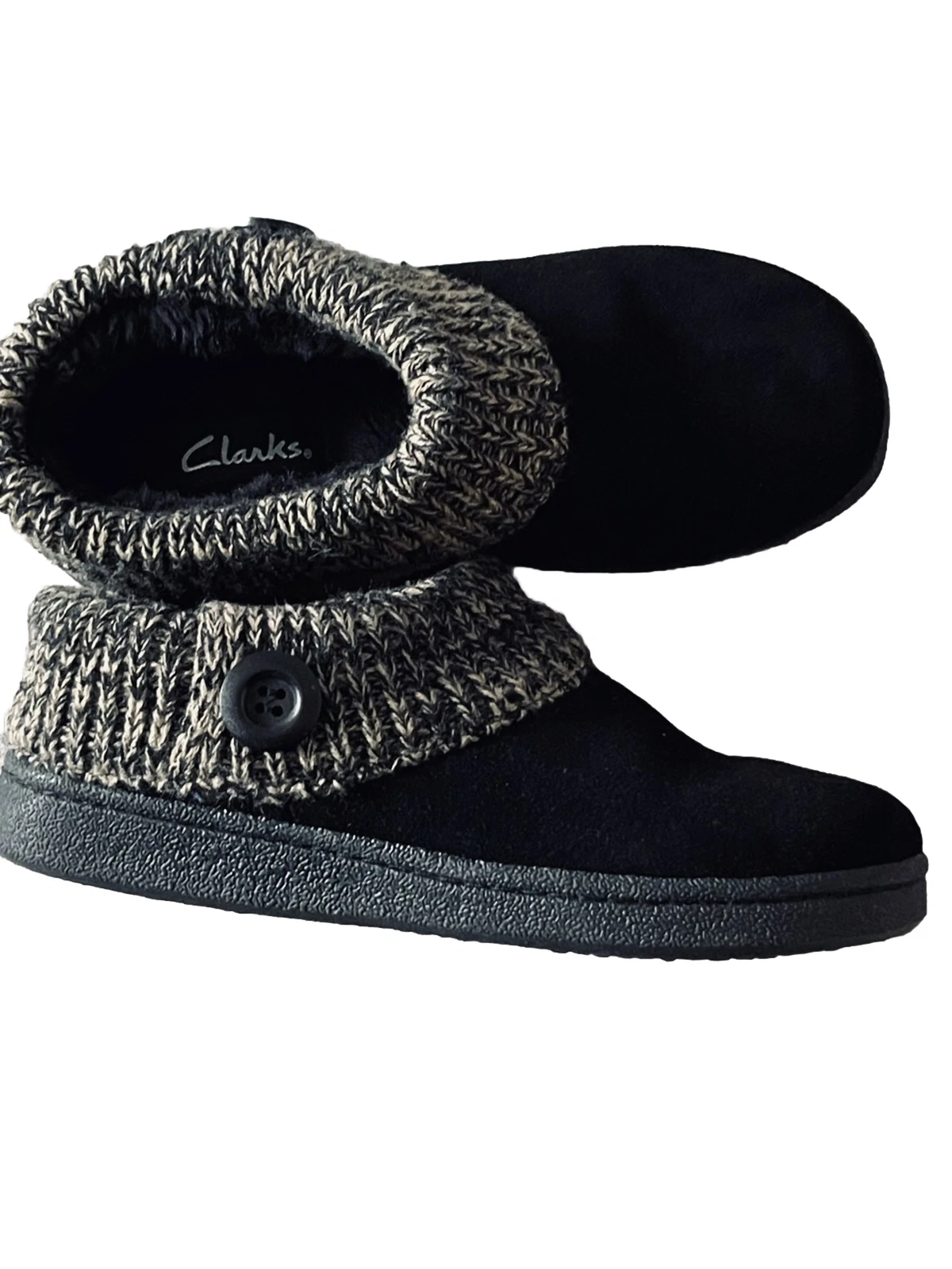 Ciabatte Clarks donna 7 Angelina maglione maglia colletto zoccoli pelle nera ballerine