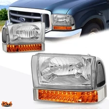 For 99-04 Ford F-250/350 Headlight W/Turn Signal Lamp Chrome Housing Clear Side