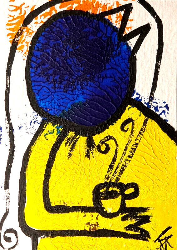 Aceo Cat Painting Abstract Collectible Modern Coffee Folk Art By Samantha