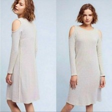 Anthro Sol Angeles Apres Cold Shoulder Waffle Knit Dress Gray Sz M Made in USA