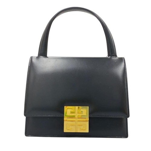 GIVENCHY Black Nylon Turn Lock Double Handle Handbag Women Auth