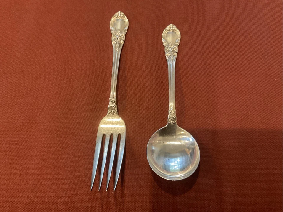 Американская викторианская суповая ложка вилка и крем из чистого серебра - Изображение 2 из 4