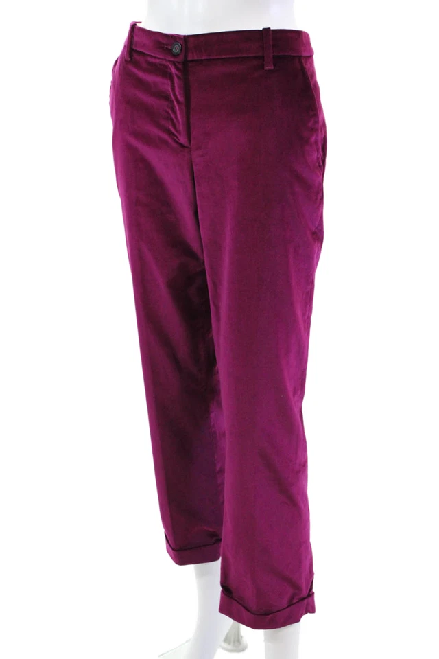 Iceberg Womens Zipper Fly Mid Rise Pleated Cuffed Velvet Pants Fuchsia IT 44 - Image 2 of 4