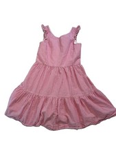 polo ralph lauren Girls 14 Seersucker Pink Stripped Lace Dress