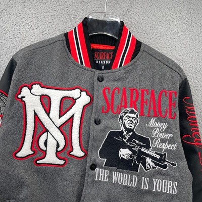 Reason Scarface Varsity Jacket Mens Small Gray Polywool Faux