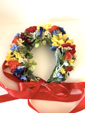 Ukrainian Vinok Orange Red Floral Headpiece Sunflower Crown Bridal Hairpiece